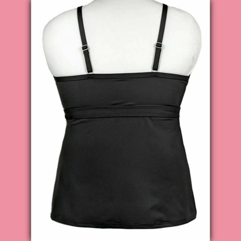 Lands End Plus Size Long Keyhole High Neck Modest Tankini Built In Bra Tall - Picture 3 of 12